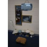 SIX VARIOUS TABLE LAMPS, an outdoor wall mounted lantern, ceiling light, along with three wall