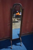 A 19TH CENTURY MAHOGANY CHEVAL MIRROR, width 41cm x height 151cm (the item in this lot is the