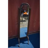 A 19TH CENTURY MAHOGANY CHEVAL MIRROR, width 41cm x height 151cm (the item in this lot is the