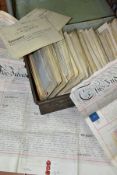 INDENTURES, approximately ninety five documents in a metal Deed box dating from 1804 -1895 to