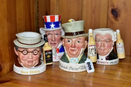 FOUR ROYAL DOULTON ADVERTISING WHISKY CHARACTER JUGS, comprising Mr Micawber 'Pickwick Deluxe