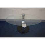 A MODERN OVAL GLASS TOP CHROME FRAMED COFFEE TABLE, width 118cm x depth 77cm x height 50cm