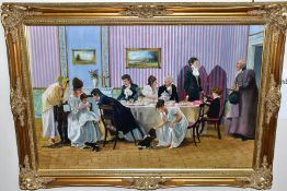 D. EDEN (20TH CENTURY) a Regency breakfast, an oil on canvas loosely based on a Regency era