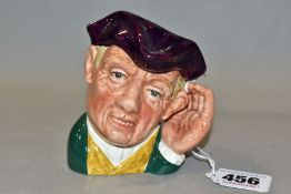 A ROYAL DOULTON SMALL CHARACTER JUG 'ARD OF 'EARING' D6591, printed marks to the base, height 9cm (