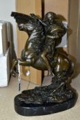 A REPRODUCTION BRONZE OF NAPOLEON ON HORSEBACK, with marble style plinth, approximately 29cm x