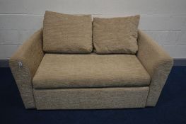 A MODERN BIEGE SOFA BED length 158cm (condition - small stain and hinges need attention)