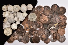 A PLASTIC TUB OF UK COINS to include amounts of Victorian and other silver coins