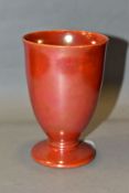 RUSKIN POTTERY, an orange lustre glaze footed goblet, impressed Ruskin England to base, no visible