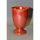 RUSKIN POTTERY, an orange lustre glaze footed goblet, impressed Ruskin England to base, no visible