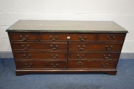 A MAHOGANY SIDEBOARD/CHEST OF NINE ASSORTED DRAWERS, width 153cm x depth 47cm x height 74cm (Sd to