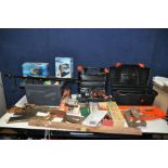 TWO TRAYS CONTAINING TOOLS AND A BLACK AND DECKER DRILL including spanners, sockets, squares,