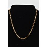 A 9CT GOLD BELCHER LINK CHAIN NECKLACE, with a spring release clasp, with 9ct hallmark, length