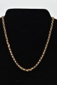 A 9CT GOLD BELCHER LINK CHAIN NECKLACE, with a spring release clasp, with 9ct hallmark, length