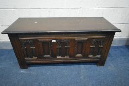 A OAK BLANKET CHEST, width 115cm x depth 44cm x 52cm