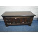 A OAK BLANKET CHEST, width 115cm x depth 44cm x 52cm