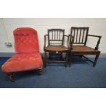 TWO 18TH CENTURY WELSH ARM CHAIRS, together with a late Victorian nursing chair (3)