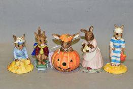 FIVE ROYAL DOULTON BUNNYKINS FIGURES, comprising Billie & Buntie Bunnykins 'Sleigh Ride' DB4, '