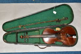 A LATE 19TH CENTURY VIOLIN, two piece back bears impressed stamp below the button 'AS' within a
