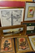 PAINTINGS AND PRINTS ETC, to include a late 19th century landscape with a view across water to a