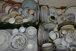 THREE BOXES AND LOOSE TEA/DINNER WARES, ETC, to include Royal Doulton Vanborough, Tumbling Leaves,