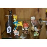 SIX BESWICK ANIMALS/BIRDS, comprising Cat No1417 (charcoal grey), height 14cm, Babycham No1615B,