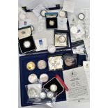 A BOX AND CASE OF MAINLY SILVER PROOF UNITED KINGDOM COINAGE, to include a cased second world war