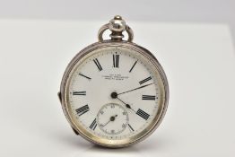 A SILVER OPEN FACE POCKET WATCH, round white dial signed 'The ACNE H. Samuel, Manchester, made at