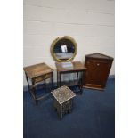 AN OAK BARLEY TWIST OCCASSIONAL TABLE with a book rack to the box stretcher, another oak