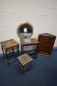 AN OAK BARLEY TWIST OCCASSIONAL TABLE with a book rack to the box stretcher, another oak