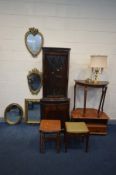 A SELECTION OF VARIOUS OCCASIONAL FURNITURE, to include a mahogany corner cupboard, pine tv stand,