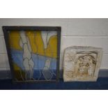 A COMPOSITE ECCLESIASTICAL WALL PLAQUE, depicting a male standing, 49cm x 51cm, along with a