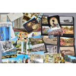POSTCARDS. Approximately 500 mid-late 20th century postcards in one box and an album together with a