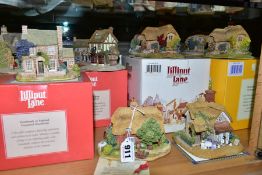 FIFTEEN BOXED LILLIPUT LANE SCULPTURES, all with deeds, comprising a set of four from A Year In