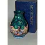 A MOORCROFT BALUSTER SHAPED VASE designed by Sally Tuffin in the Mamoura pattern, backstamp for