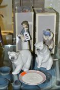 TWO BOXED LLADRO FIGURES, TWO LLADRO POLAR BEARS AND A PIN DISH, the boxed figures comprising Girl