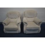 A CREAM UPHOLSTERED TWO PIECE SUITE, comprising an electric reclining armchair (PAT pass and