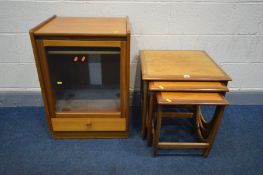 A G PLAN FRESCO TEAK NEST OF THREE TABLES together with a teak Nathan hi-fi cabinet (2)