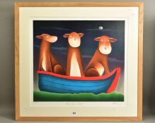 MACKENZIE THORPE (BRITISH 1956) 'THREE DOGS IN A BOAT', limited Roman numeral edition silkscreen