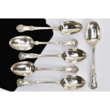 SIX KINGS PATTERN SERVING SPOONS, to include two hallmarked 'William Eaton' London 1835, length 23.