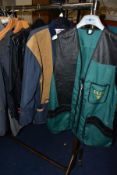 A LADIES COAT AND THREE GENTS CLAY PIGEON SHOOTING JACKETS/WAISTCOAT, comprising a ladies Chaqueta