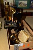 A W. WATSON & SONS LTD MICROSCOPE, appears incomplete, together with a box of unused glass slides,