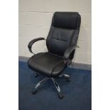 A BLACK LEATHER STAPLES OFFICE CHAIR