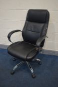 A BLACK LEATHER STAPLES OFFICE CHAIR