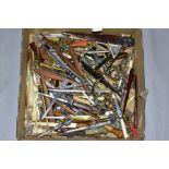 A BOX OF LETTER OPENERS, mainly metal and wooden examples, some advertising e.g. 'Stott Catering
