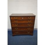 A GEORGIAN MAHOGANY AND ROSEWOOD CROSSBANDED CHEST OF FIVE LONG GRADUATED DRAWERS, detailed box