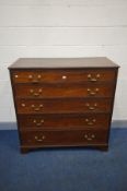 A GEORGIAN MAHOGANY AND ROSEWOOD CROSSBANDED CHEST OF FIVE LONG GRADUATED DRAWERS, detailed box