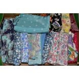 SIX BOXES AND LOOSE VINTAGE FABRICS, GLOVES, LINENS, etc, to include nine pairs