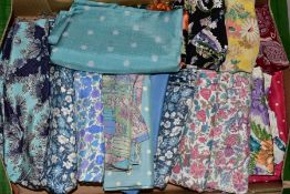 SIX BOXES AND LOOSE VINTAGE FABRICS, GLOVES, LINENS, etc, to include nine pairs