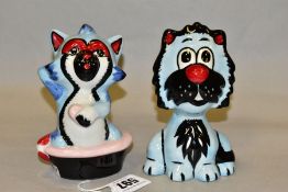 TWO LORNA BAILEY POTTERY CATS, Cat in bath time, height 12cm and 'Albert the Cat' (blue and