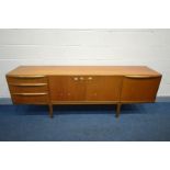 A MCINTOSH & CO 7FT TEAK SIDEBOARD, a bank of three graduated drawers, the top drawer red baize